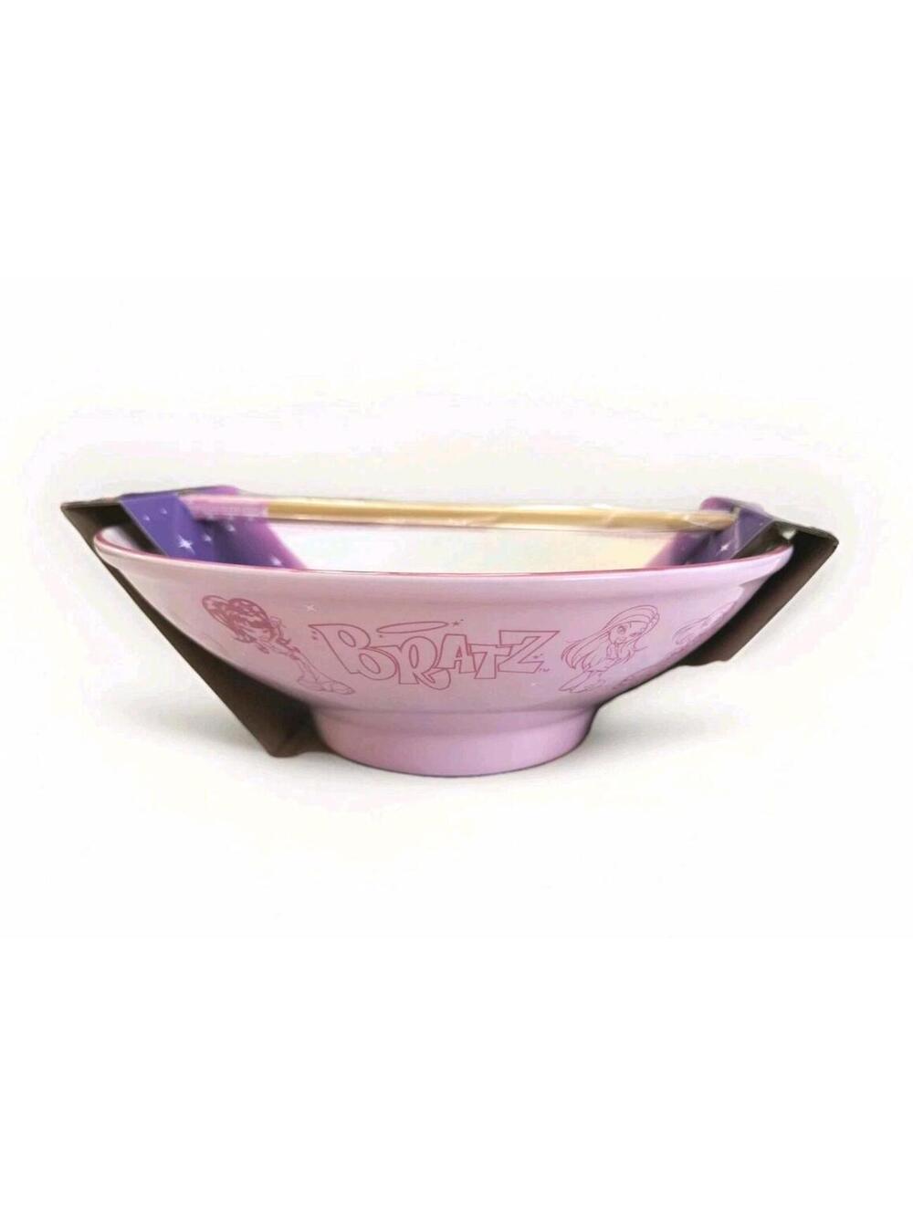 New Bratz Pink Ceramic Ramen Bowl With Chopsticks 30oz.